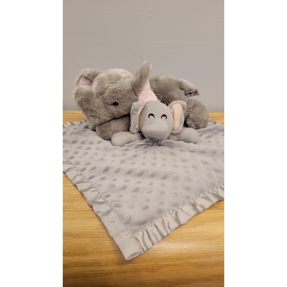 Aurora Peanut Elephant Plush 13in and Pro Goleem Grey Baby Lovey 15in Set